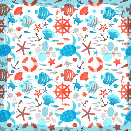 Sea shells, clams turtles starfish Seamless Abstract Patternのイラスト素材