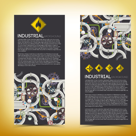 Industrial technologic vertical banners with text steel pipeline illustrationのイラスト素材