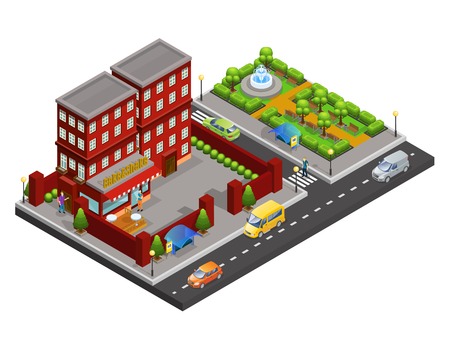 Isometric Street Cafe Conceptのイラスト素材