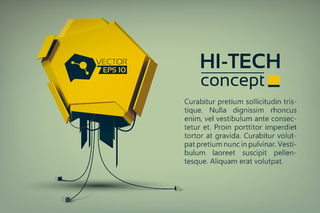 Abstract hi-tech background with text and yellow mechanical object in futuristic style vector illustrationのイラスト素材