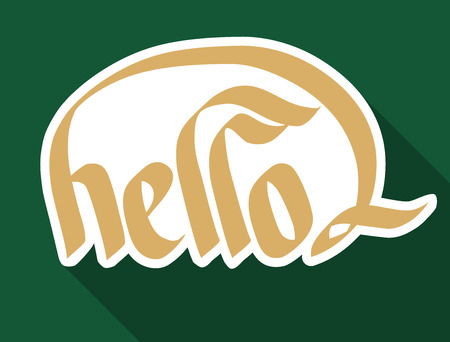 Typographic design concept with calligraphic handwritten paper Hello inscription on green background isolated vector illustrationのイラスト素材