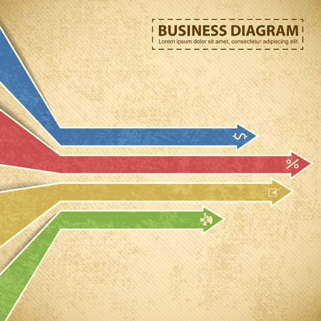 Flat business diagram template with horizontal colorful arrows on textured background vector illustrationのイラスト素材