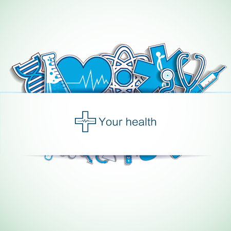 Light medical background with text field and medical instruments and signs flat vector illustrationのイラスト素材