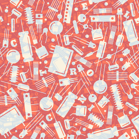 Industrial seamless pattern with transparent electronic transistors on red background flat vector illustrationのイラスト素材