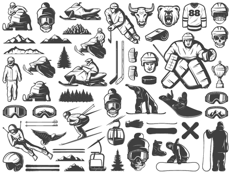 Vintage Winter Sport Games Icons Collectionのイラスト素材