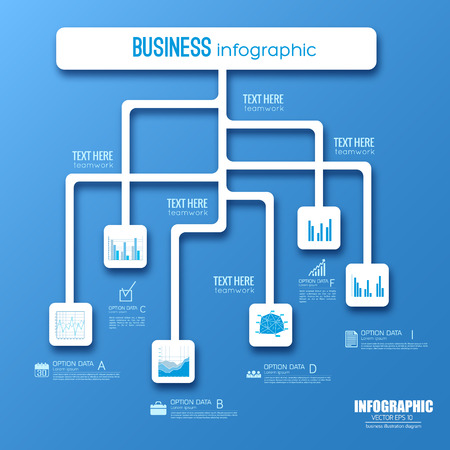 Web info graphic flowchart design with white squares business icons and options illustrationのイラスト素材