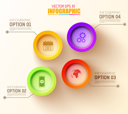 Abstract web info graphic template with colorful circles and business icons.のイラスト素材