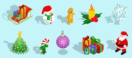 Isometric Christmas Icons Set on plain background.のイラスト素材