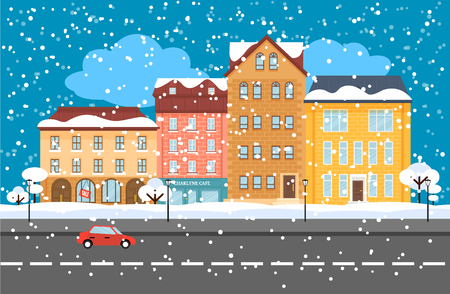 Winter Cityscape Flat Concept on plain background.のイラスト素材