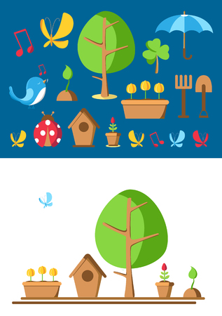 Garden Tools And Elements Setのイラスト素材
