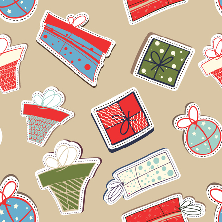 Holiday abstract seamless repetition pattern with composition of decorative gifts and sweets vector illustrationのイラスト素材