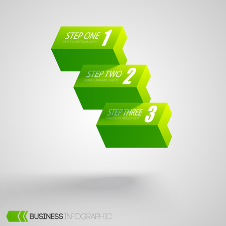 Web business abstract infographics with three green horizontal bricks on light background isolated vector illustrationのイラスト素材