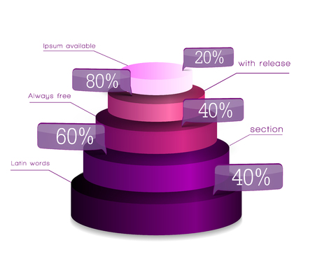 Web chart infographics with 3d pyramid consists of five round rings text and percent rates isolated vector illustrationのイラスト素材