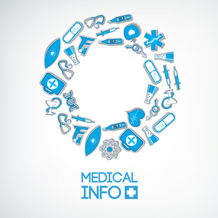 Medical care light round composition with blue paper stickers on white background vector illustrationのイラスト素材