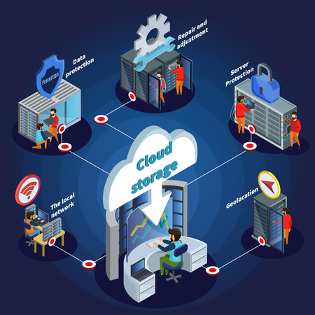 Isometric data center network concept.のイラスト素材