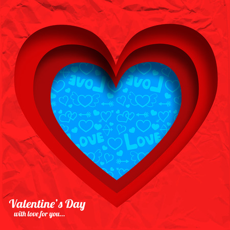 Valentines day elegant background with hearts shapes cut from red wrinkled paper vector illustration.のイラスト素材