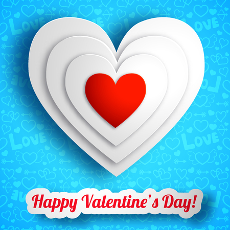 Romantic celebrating background with white and red hearts on blue icons seamless pattern isolated vector illustration.のイラスト素材