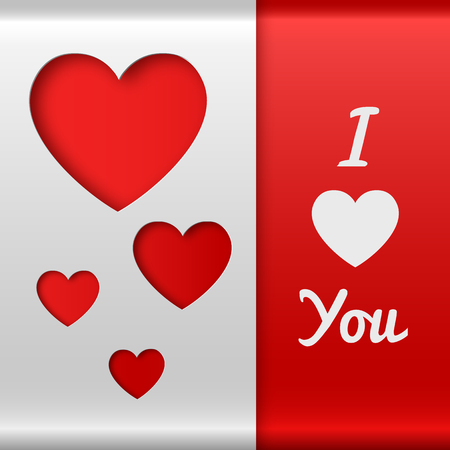 Valentines day romantic background with red hearts cut out from gray paper vector illustrationのイラスト素材