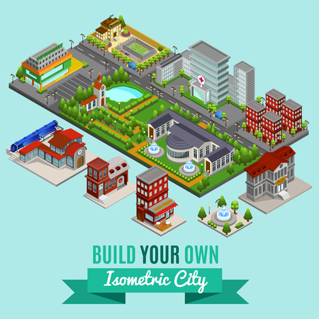 Isometric City Creation Concept.のイラスト素材