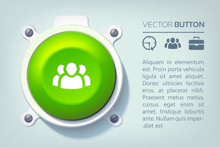 Abstract web infographics with text green round button and business icons on light background isolated vector illustrationのイラスト素材