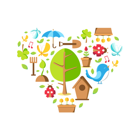 Garden Tools Collection in heart shapeのイラスト素材