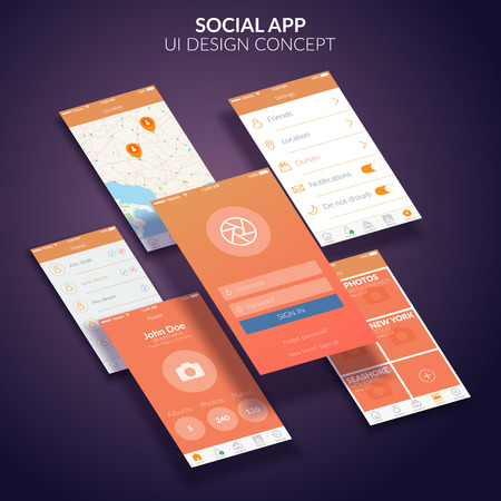 Mobile social application ui design concept flat vector illustrationのイラスト素材