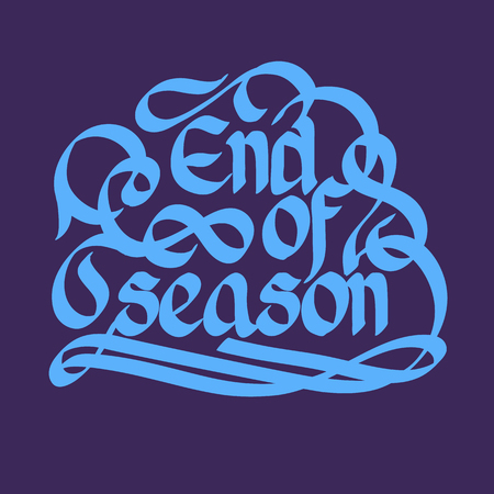 Typographical quote design concept with blue handwritten End of season inscription on purple background isolated vector illustrationのイラスト素材