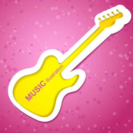 Yellow and white music guitar isolated on pink background with spots in flat style vector illustrationのイラスト素材