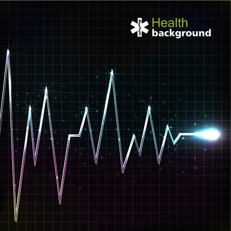 Medical black template with pulse as health symbol on dark background vector illustrationのイラスト素材
