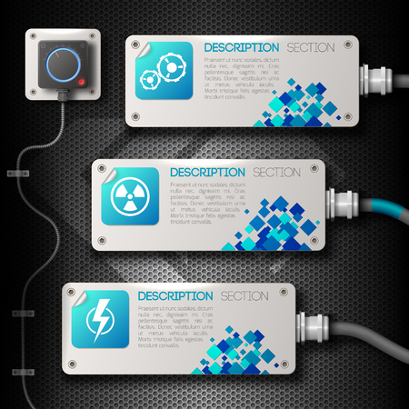 Horizontal abstract technology power and energy banners set isolated on dark background flat vector illustrationのイラスト素材