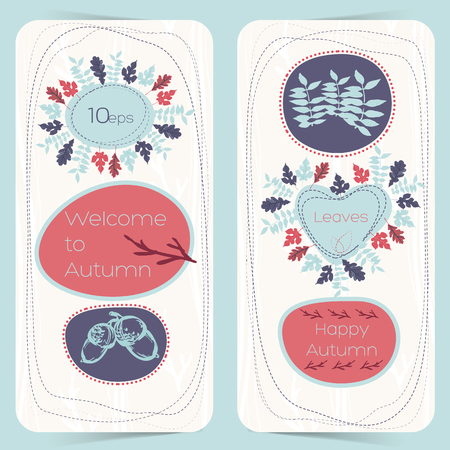 Vertical Hand Drawn Banners With Autumn Compositions From Acorns
