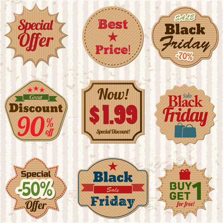 Sale stickers set with discount symbols flat isolated vector illustrationのイラスト素材