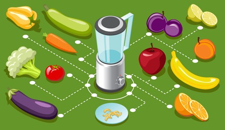 Isometric healthy food concept with blender vector illustrationのイラスト素材