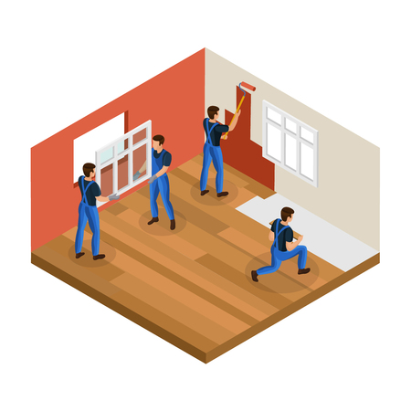 Isometric Home Renovation Concept With Professional Workers