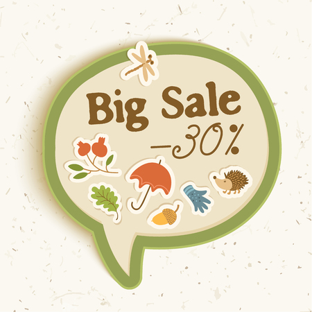 Colorful autumn sale light concept with seasonal paper elements and signs in vintage style isolated vector illustrationのイラスト素材