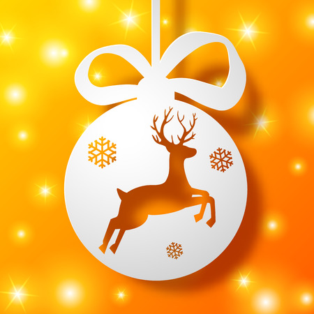 Christmas bauble with deer silhouette on glowing orange background flat vector illustrationのイラスト素材