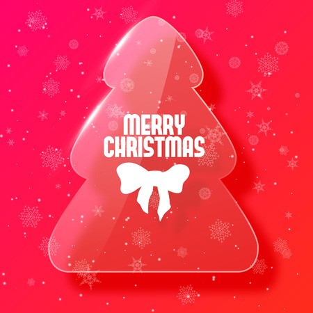 Pink color christmas tree in glass style postcard flat vector illustrationのイラスト素材