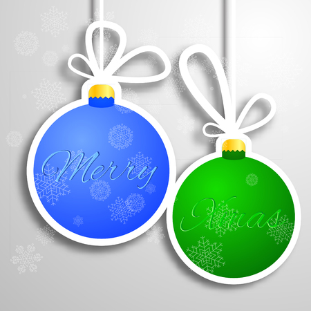Merry xmas background with two colorful christmas balls flat vector illustrationのイラスト素材