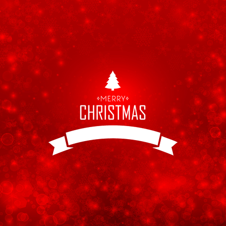 Festive winter holidays template with white ribbon and inscription on glowing light red blurred snowflakeのイラスト素材