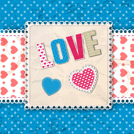 Blue romantic multicolored composition with light beige napkin and textured dotted applique vector illustrationのイラスト素材