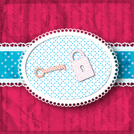 Valentine background with big blue and white dots ribbon with key in the lock vector illustrationのイラスト素材