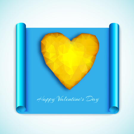 Colored valentines unfolded scroll inside a yellow heart and white congratulations headline vector illustrationのイラスト素材