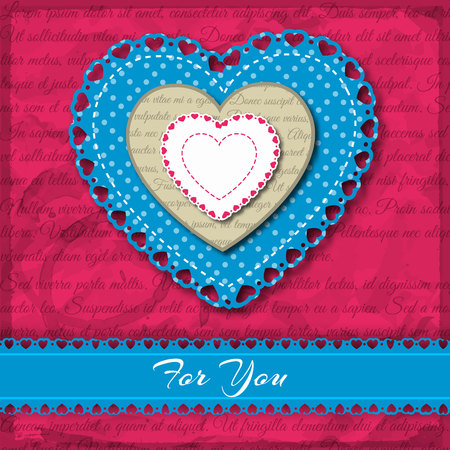 Three multicolored valentine heart napkins on pink background and headline for you vector illustrationのイラスト素材