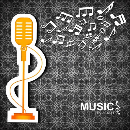 Dark textured music   with big orange microphone and white notes flatのイラスト素材