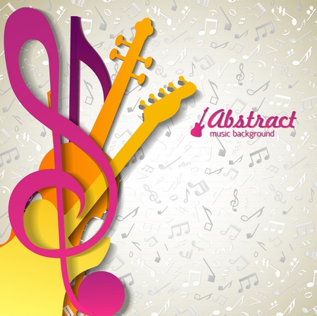 Multicolored abstract music  with yellow purple and pink musical attributes in foregroundのイラスト素材