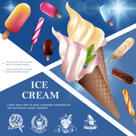 Realistic tasty ice cream template with different ice creamsのイラスト素材