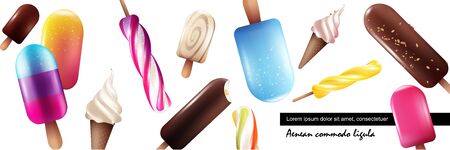 Realistic fresh ice cream collectionのイラスト素材