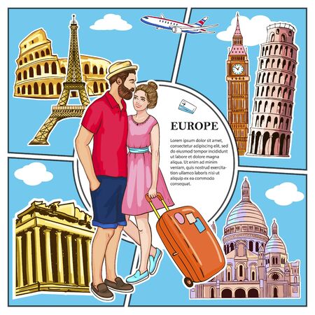 Colorful Travel To Europe conceptのイラスト素材