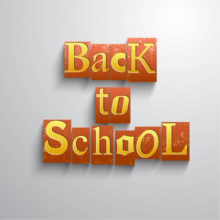 Orange headline composition with Back To School yellow letters on gray background vector illustrationのイラスト素材