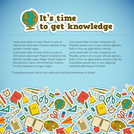 School and knowledge cartoon composition with place for text and light blue backgroundのイラスト素材